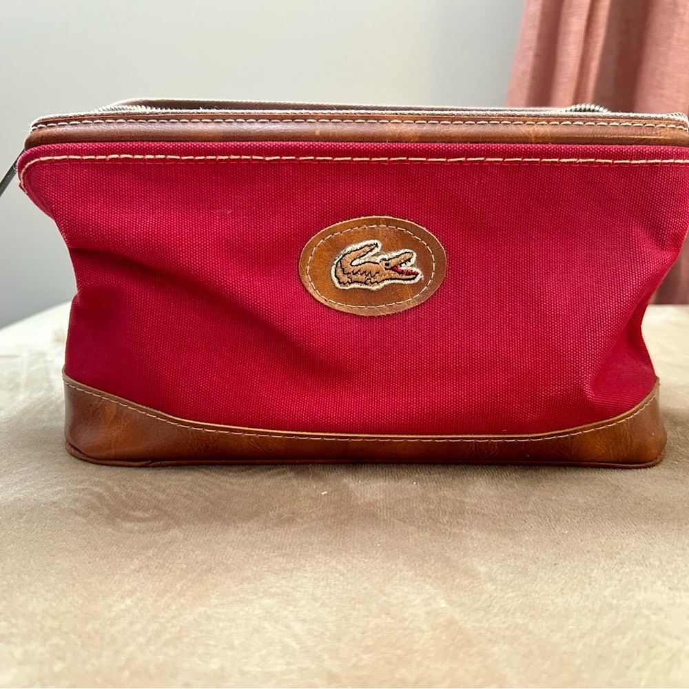 Vintage 1970s Lacoste Red and Tan Toiletry Bag